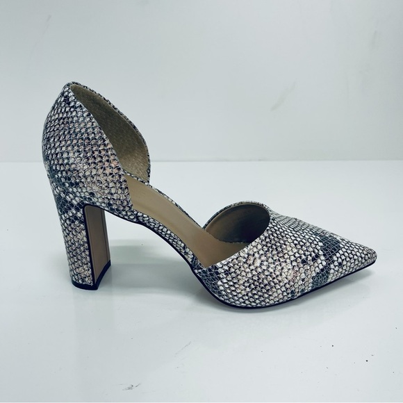 Able Snake Print Leather shoes  Pumps Block Heels Pointed Toe Neutral 10 M - Picture 7 of 10